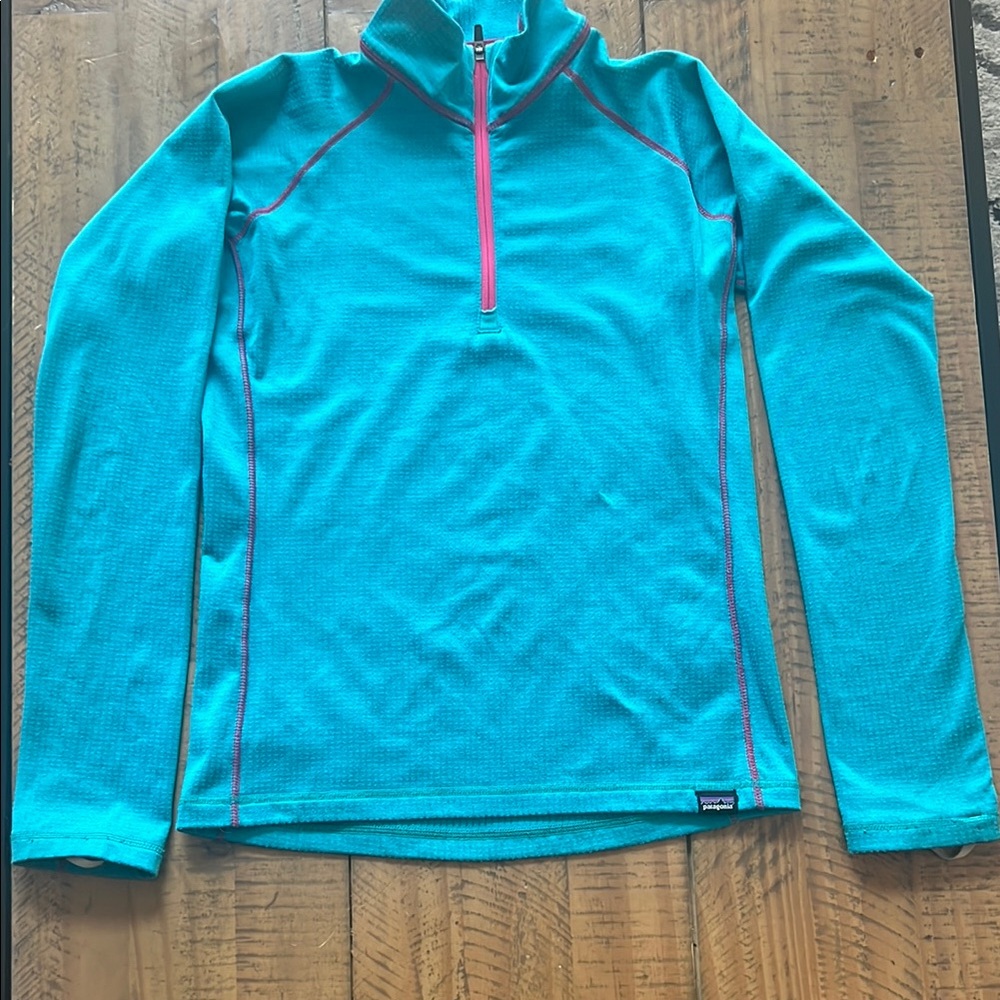 Teal Quarter-Zip Pullover with Pink Accents